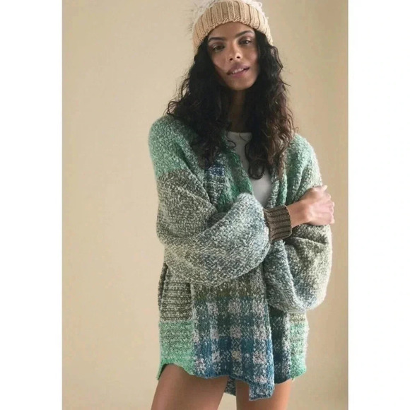New Free People Time After Time Cardigan Sweater Jacket in Green Jade Medium - Picture 1 of 17